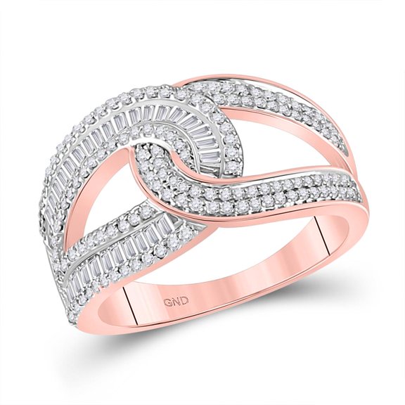 14K Rose Gold Baguette Diamond Intertwined Band Ring 0.75cttw