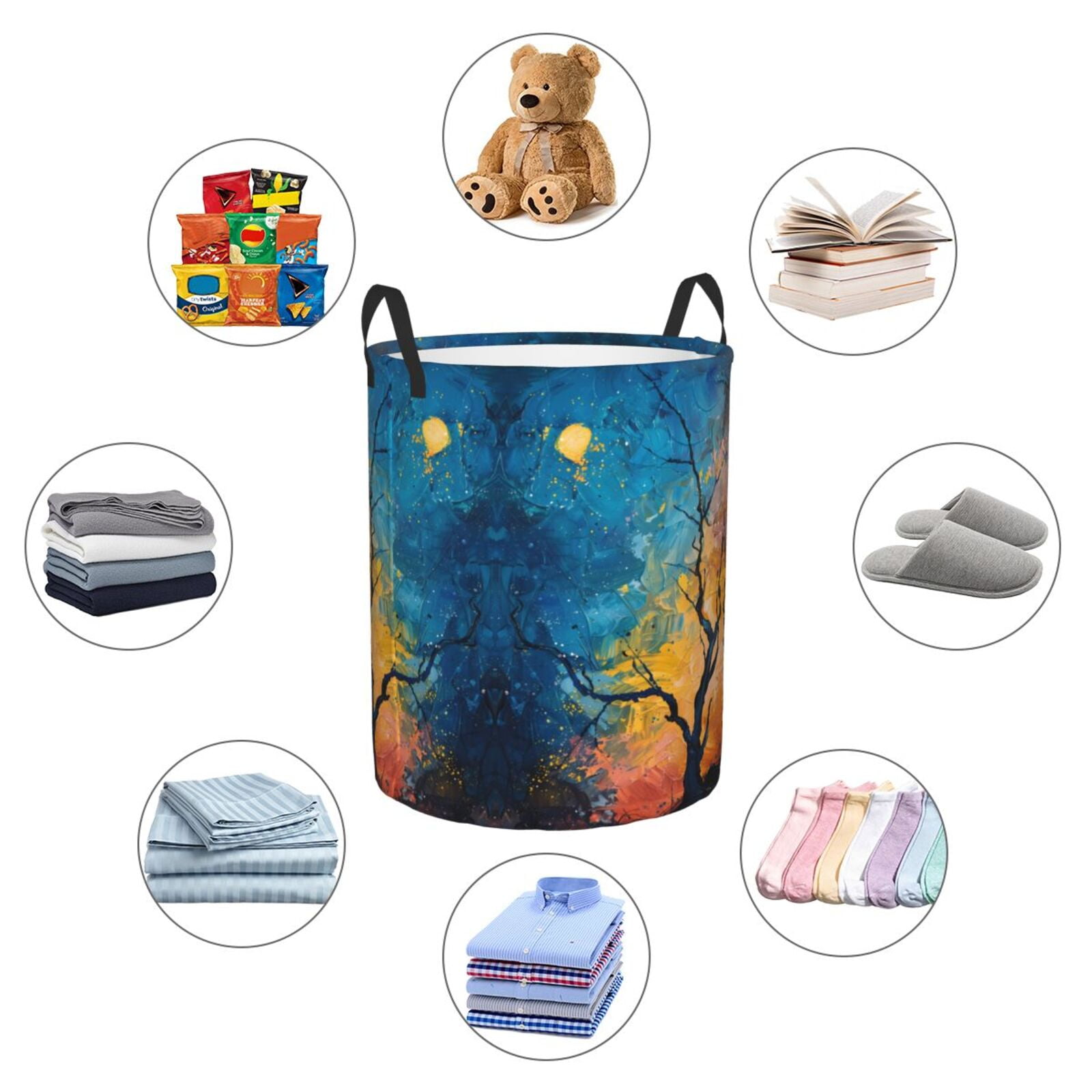 Large Laundry Basket with Handles - Abstract Night Sky Tree Kids Baby Dirty Clothes Laundry Hamper for Bedroom Aesthetic
