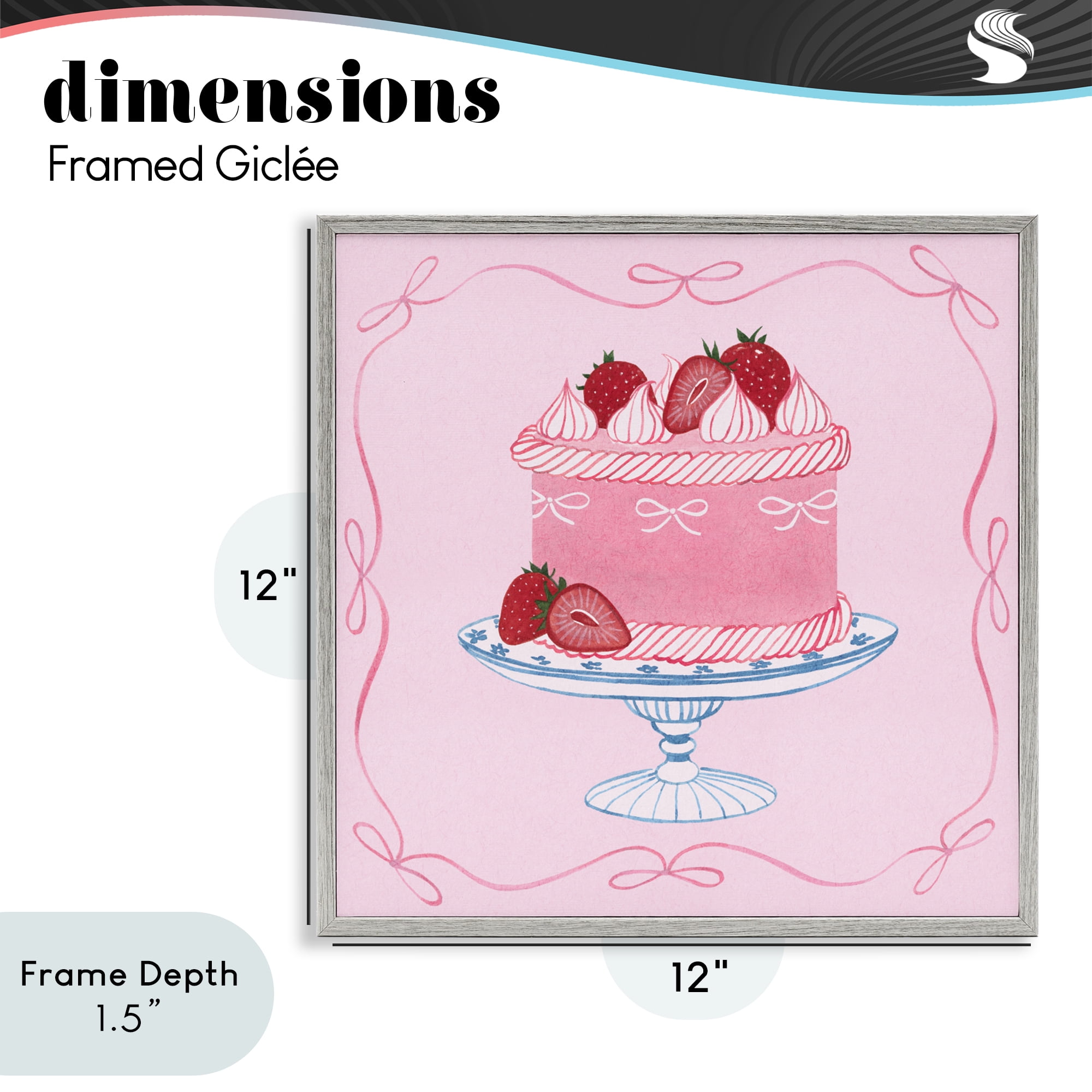 Stupell Industries Pink Strawberry Cake Gray Framed Giclee Art, design by Grace Popp