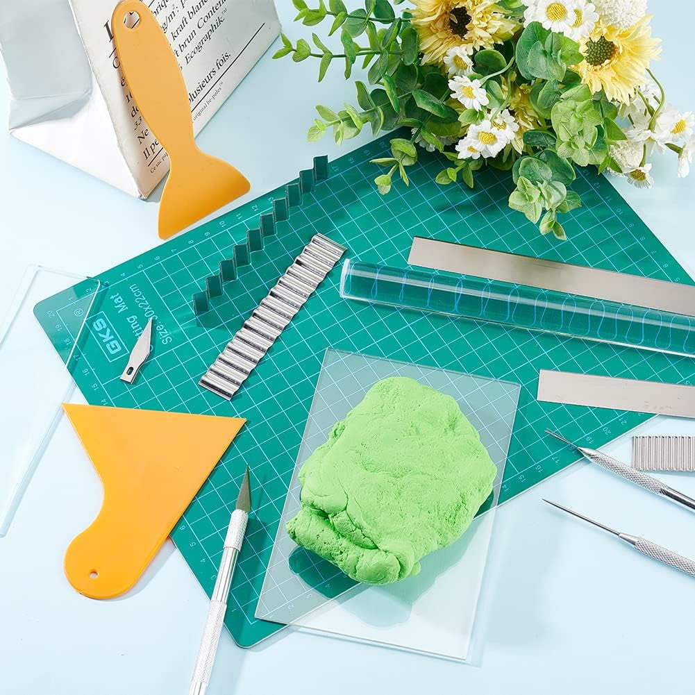 Clay Craft Tools Sets for Beginners Expert Art Crafts Clay Tools Kit with Stainless Steel Clay Tool Set and Triangle Plastic Scraper Tool DIY