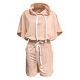 thumbnail image 3 of NMMUED Sweat Set for Women Sweatsuits Women 2 Piece Outfit Short Sets for Women Tracksuit for Women Short Sleeve Drawstring Hoodies and Lounge Sets with Pocket, Khaki S, 3 of 4