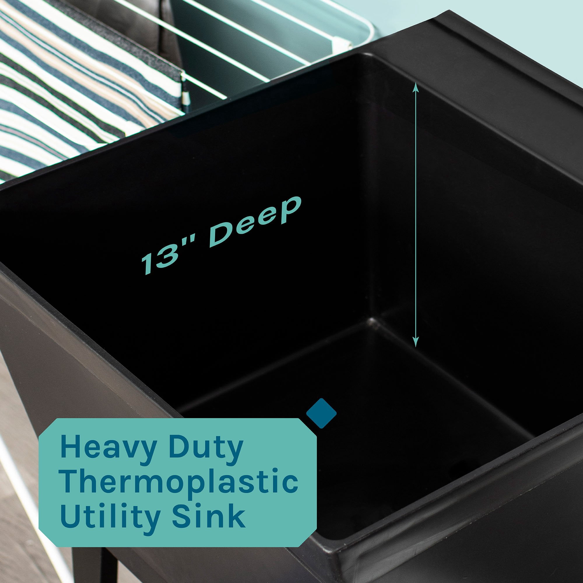 Tehila Black Freestanding Floor Mount Utility Sink for Laundry Room, Basement, Garage