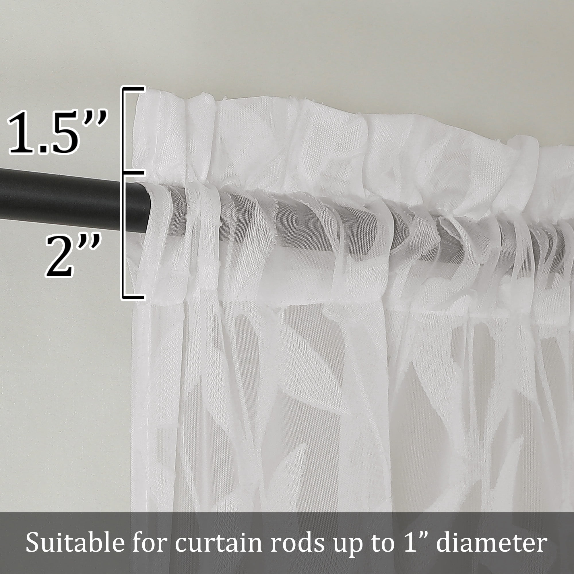 OVZME Leila Extra Long 120 Inch Length Sheer Curtains 2 Panels Ivory, Jacquard Leaf Textured Semi-Sheer Drapes, Farmhouse Style with Rod Pocket for Living Room Bedroom, 52" W x 120" L, Ivory
