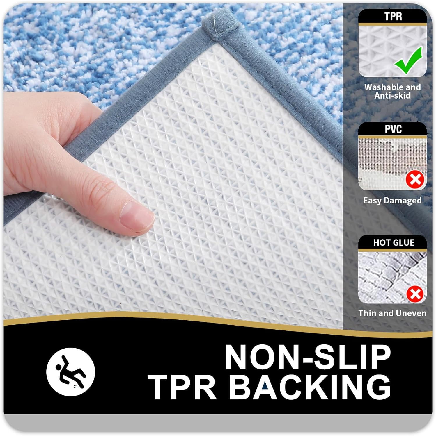 Ht Viik Bathroom Rugs 30x20, Extra Soft and Absorbent Microfiber Bath Mat, Non-Slip, Machine Washable, Quick Dry Shaggy Bath Carpet, Suitable for Bathroom Floor, Tub, Shower (Medium, Blue)