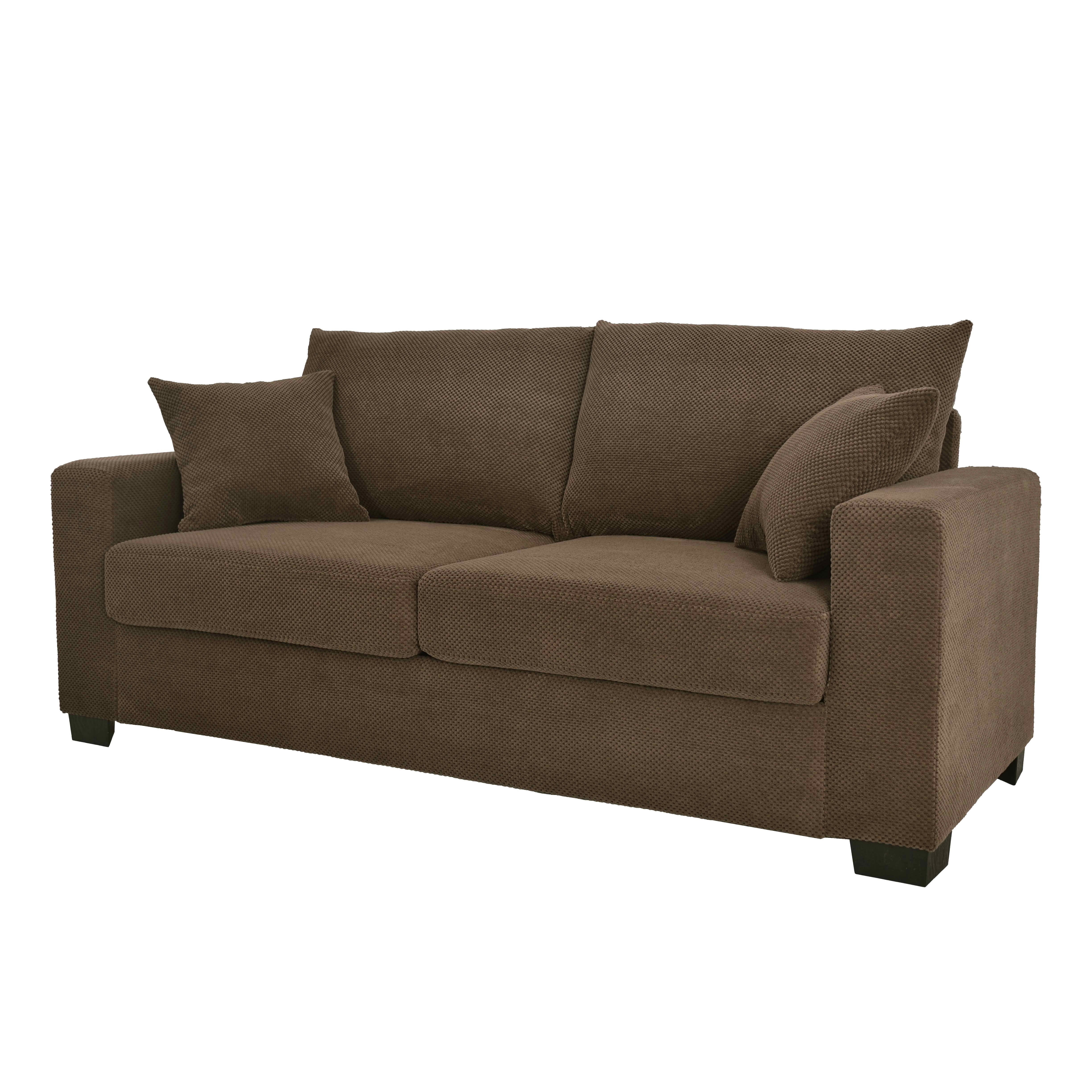 MAYEERTY 69 Inch 2‑Seater Upholstered Sofa, Textured Fabric Couch with 2 Throw Pillows and Plastic Legs for Apartment, Living Room, Home Office