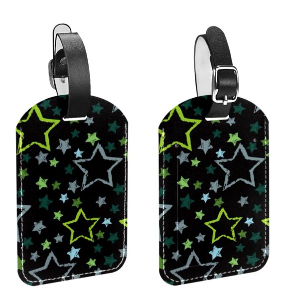 Square 2Pack PU Leather Stars Black Cruise Luggage Tag with Privacy Cover and Name ID Tag for Travel Handbags Backpacks Luggage Tags