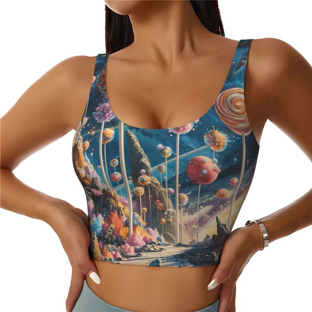 Balery Starry Sky Planet Lollipop Sujetadores deportivos con espalda cruzada para mujer, acolchados, sin costuras, de alto impacto, ideales para yoga, gimnasio, entrenamiento y fitness.-XX-Large