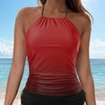thumbnail image 2 of HCNTES Women's Tankini Top Swimsuit Tummy Control Swim Top Only High Neck Halter Tie Drawstring Bathing Suit Top Red,M, 2 of 7