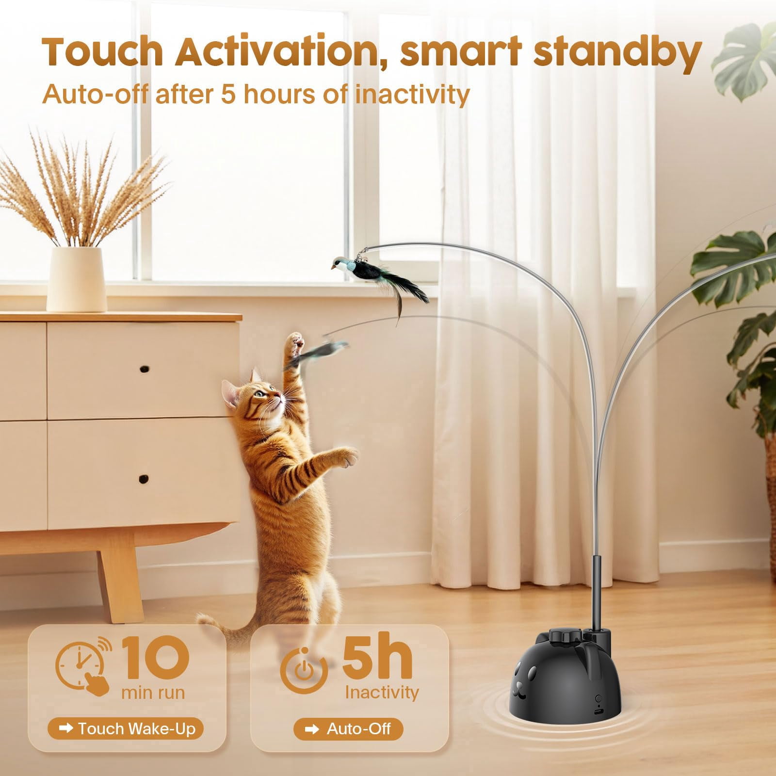 Interactive Cat Toys For Indoor Cats: Upgraded 360° Automatic Spin Flying Bird Wand With Silicone Protected Rod Safe Play  Strong 8cm Suction Cup Usb-rechargeable Bored Kittens And Adult