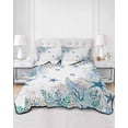 thumbnail image 2 of Quilts Twin-XL Size Bedding Set, Teal Blue Coastal Lightweight Quilted Comforter, Summer Beach Nautical Coral Starfish Soft Reversible Bedspread Coverlet with Pillow Covers for All Season, 68" x 98", 2 of 7