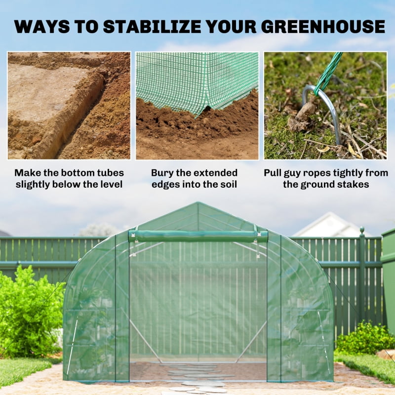 Alvantor Green 10x11x6 Walk-in Tunnel Greenhouse with Shelves, Mesh Door & Windows, PE Cover Plant