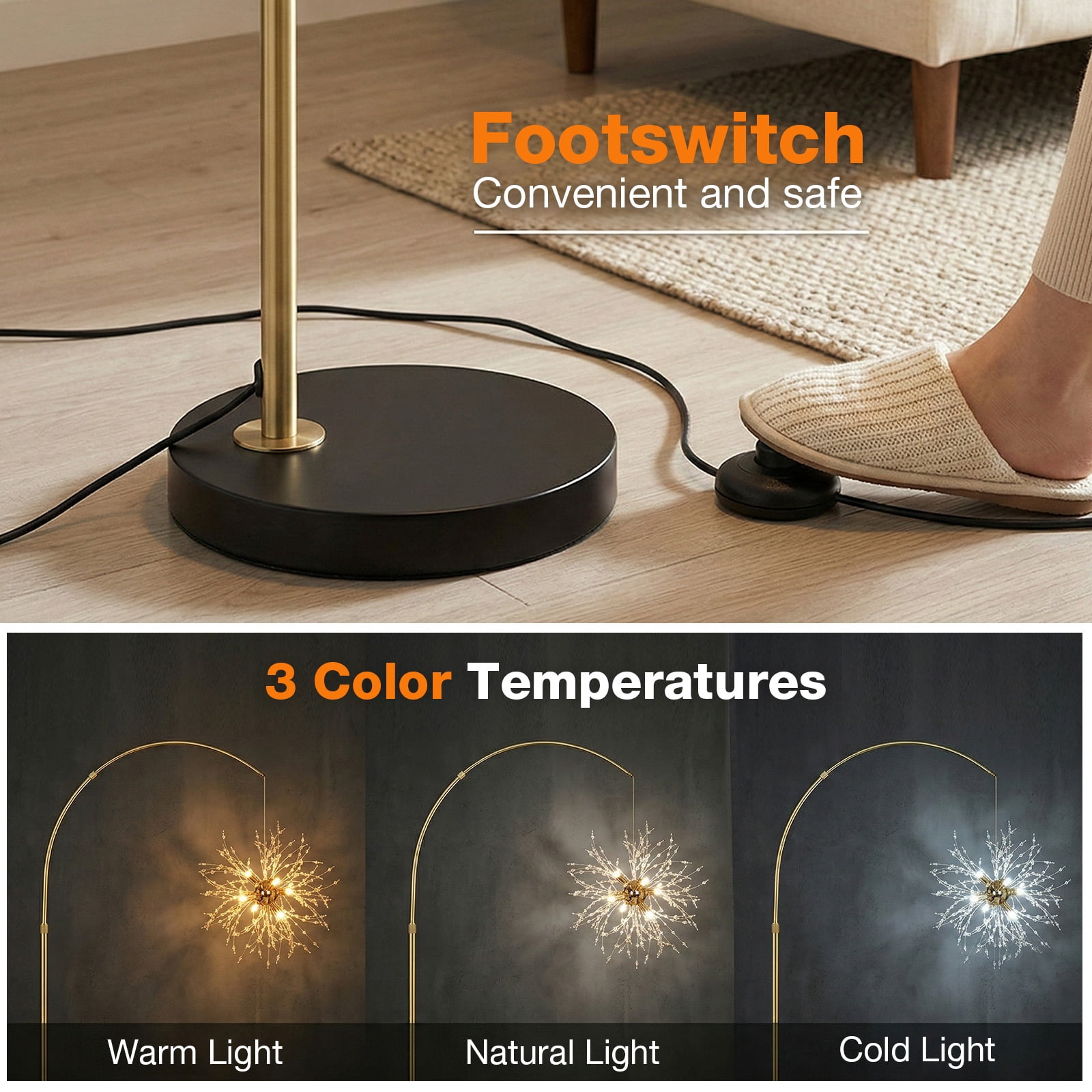 SERBASIC Crystal Floor Lamp for Living Room, Modern Standing Lamp with Heavy Duty Marble Base and Foot Switch, Tall Lamp with K9 Crystal for Bedroom Office