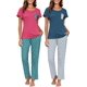 thumbnail image 3 of Ekouaer 2 Pack Womens Pajama Sets Short Sleeve with Long Pajama Pant Set Soft Sleepwear Printed Pj Lounge Sets with Pockets, 3 of 5