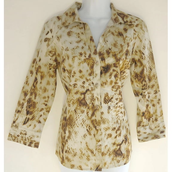 Jones New York Signature Snake Print, 3/4 Sleeve, Button Down Blouse, Women's Small