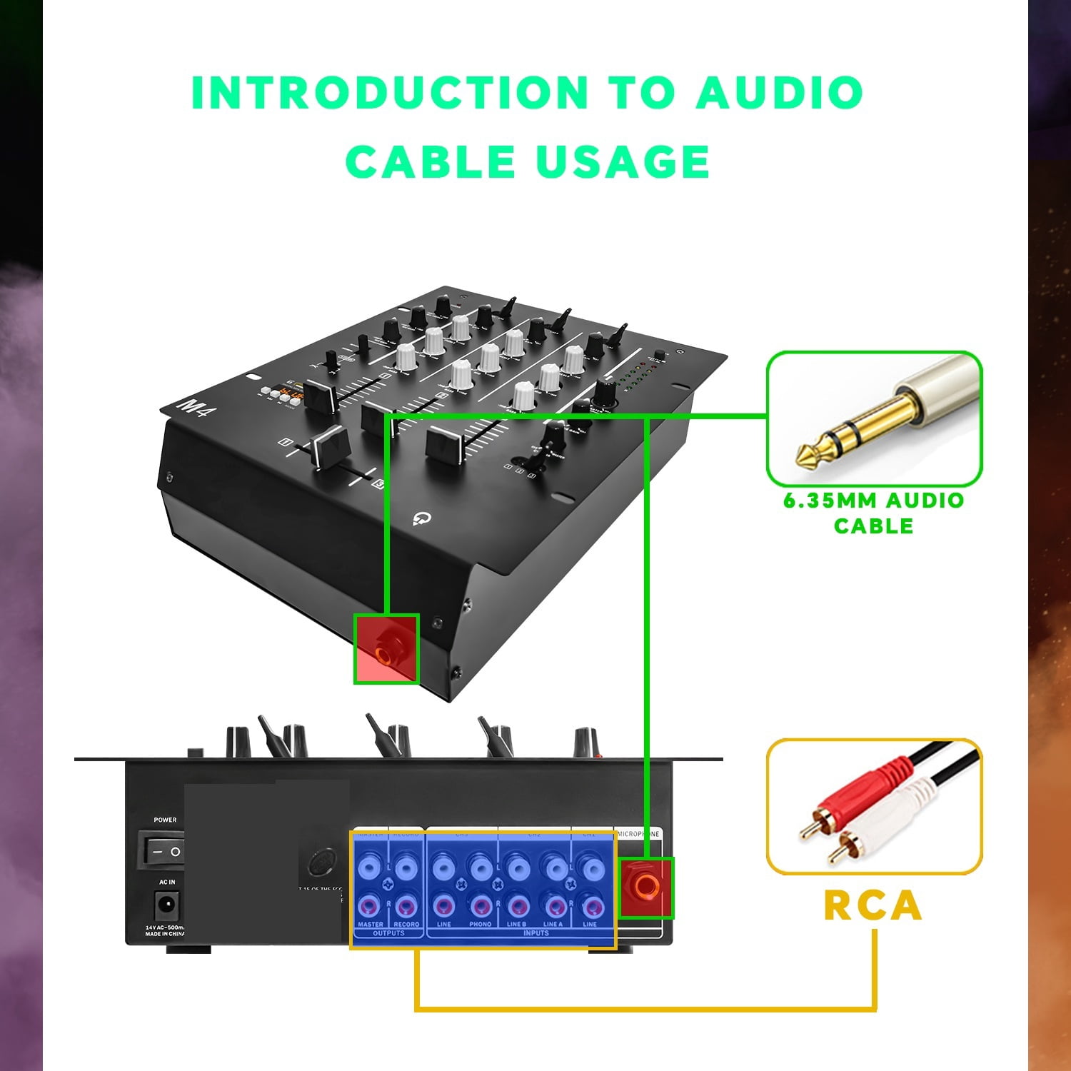 Professional 4-Channel Stereo Mixer with Sound Card Home KTV Stage DJ Mixing Console