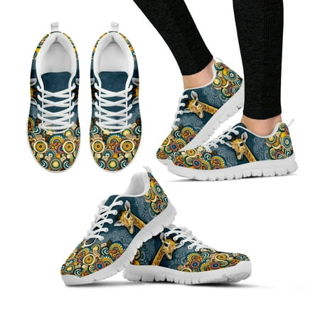 

Bohemian Style Lace-up Shoes Cartoon Giraffe Print White Platform Sneakers Comfortable And Breathable Summer Shoes