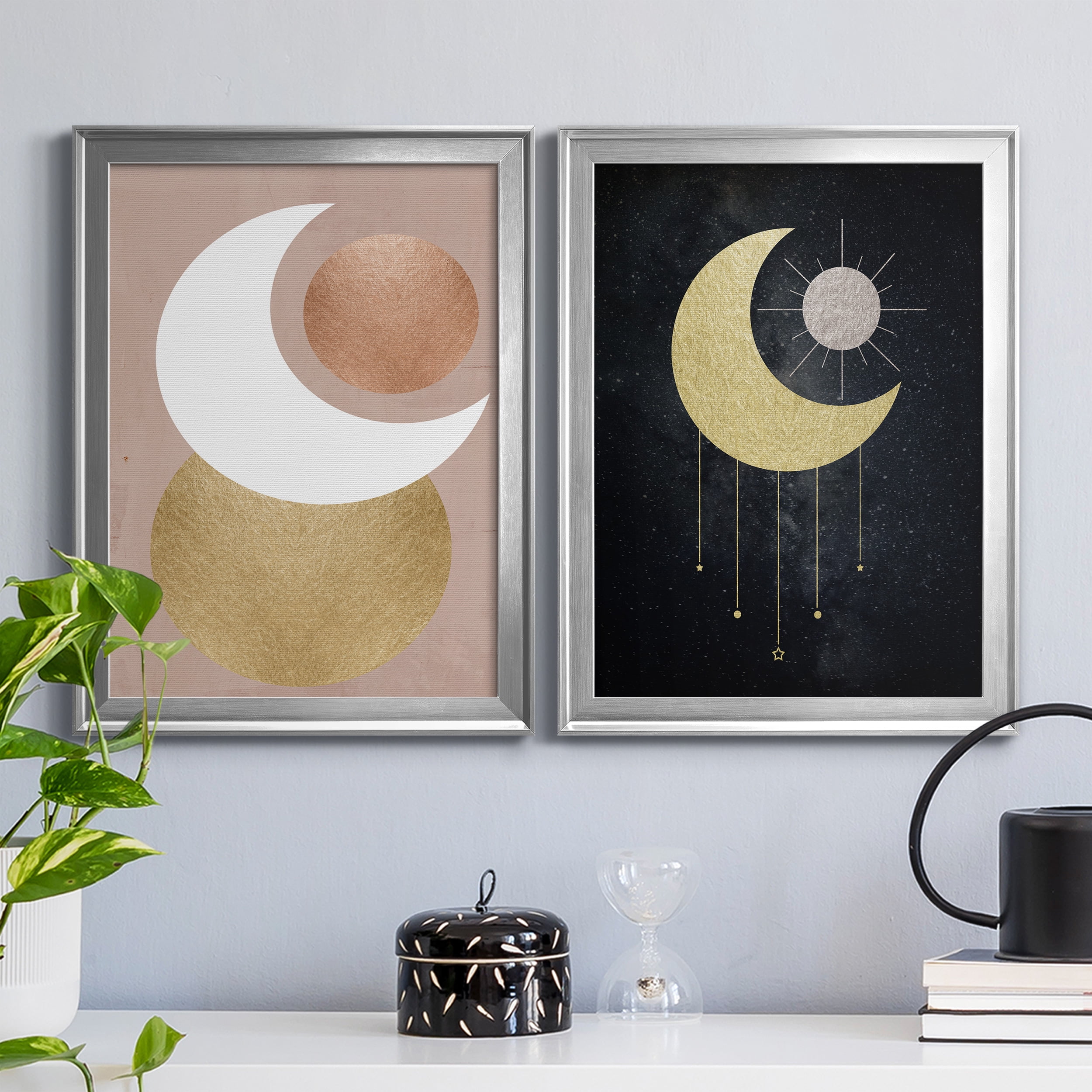 2 Piece Set Lunar Mystic Premium Framed Canvas - Ready to Hang - 18.5 x 24.5 Each - Silver Frame
