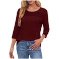 thumbnail image 6 of bnaln Womens Tops 3/4 Length Sleeve Blouses Dressy Casual Spring Summer Outfits Pleated Front T Shirts Curved Hem Cute Summer Shirts Eyelet Tunic Tops Basic Tees Going Out Tops, 6 of 9