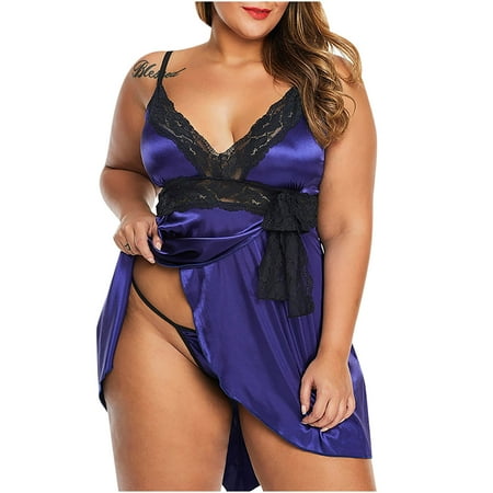 

Women s Plus Size Babydoll Lace Silks Lingerie Strappy Chemise Sleepwear