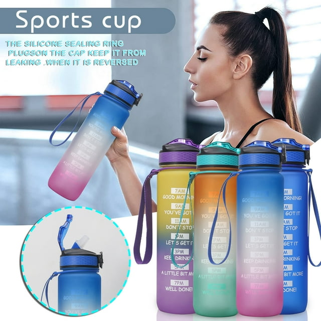 Xihbxyly Botella Deportiva de 1 L, Diseño a Prueba de Fugas y Polvo, Cierre de Tapa Seguro, Gran Capacidad de 1 L, Transparente para Un Fácil Control Del Agua, Ideal para Senderismo Al Aire Libre, Gi