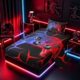 thumbnail image 2 of meiyoeat Neon Red-Blue Flame Game Controller Twin Sheet Sets for Kids Boys, Dual-Tone Geometric Gaming Bedding, 3-Piece, 1 Flat Sheet, 1 Fitted Sheet and 1 Pillowcase, 2 of 6