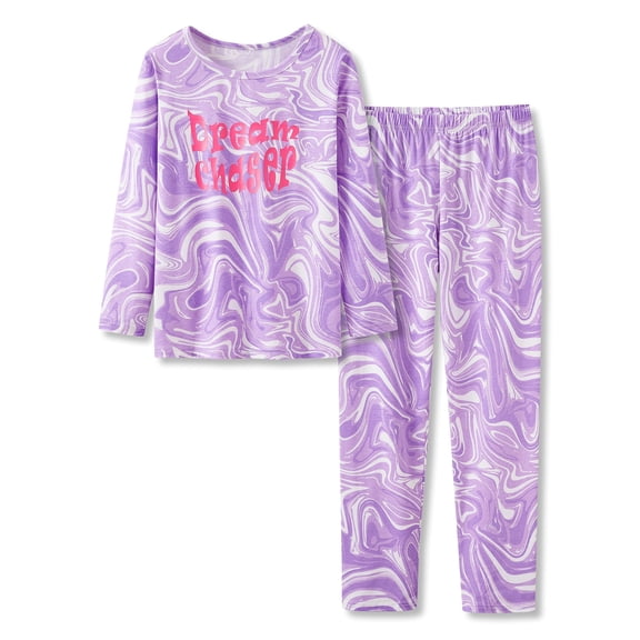 Pajamas for Tween / Teen Girls 2-Piece Purple Marble Print Long Sleeves Shirt & Pants PJ Set Jammies Size 8