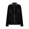 thumbnail image 5 of Velvet Tops for Women with Sequins Dressy Casual Button Up Blouse Long Sleeve Lapel Collar Dress Shirts with Pocket (XL, Black), 5 of 7