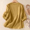 thumbnail image 3 of CIENVNSTG Two Piece Sets for Women Summer Casual 3/4 Sleeve Embroidered Tops Capri Pant Cotton Linen Lounge Set with Pockets Matching Sets Yellow M-2, 3 of 6