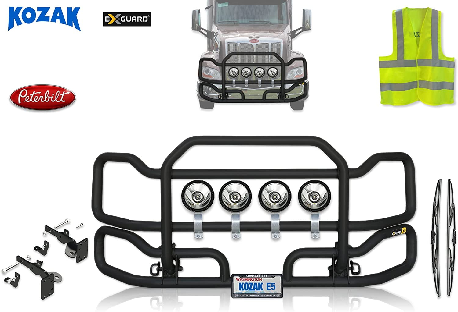 Black Front Grille Deer Moose Brush Bumper Guard ExGuard for Peterbilt