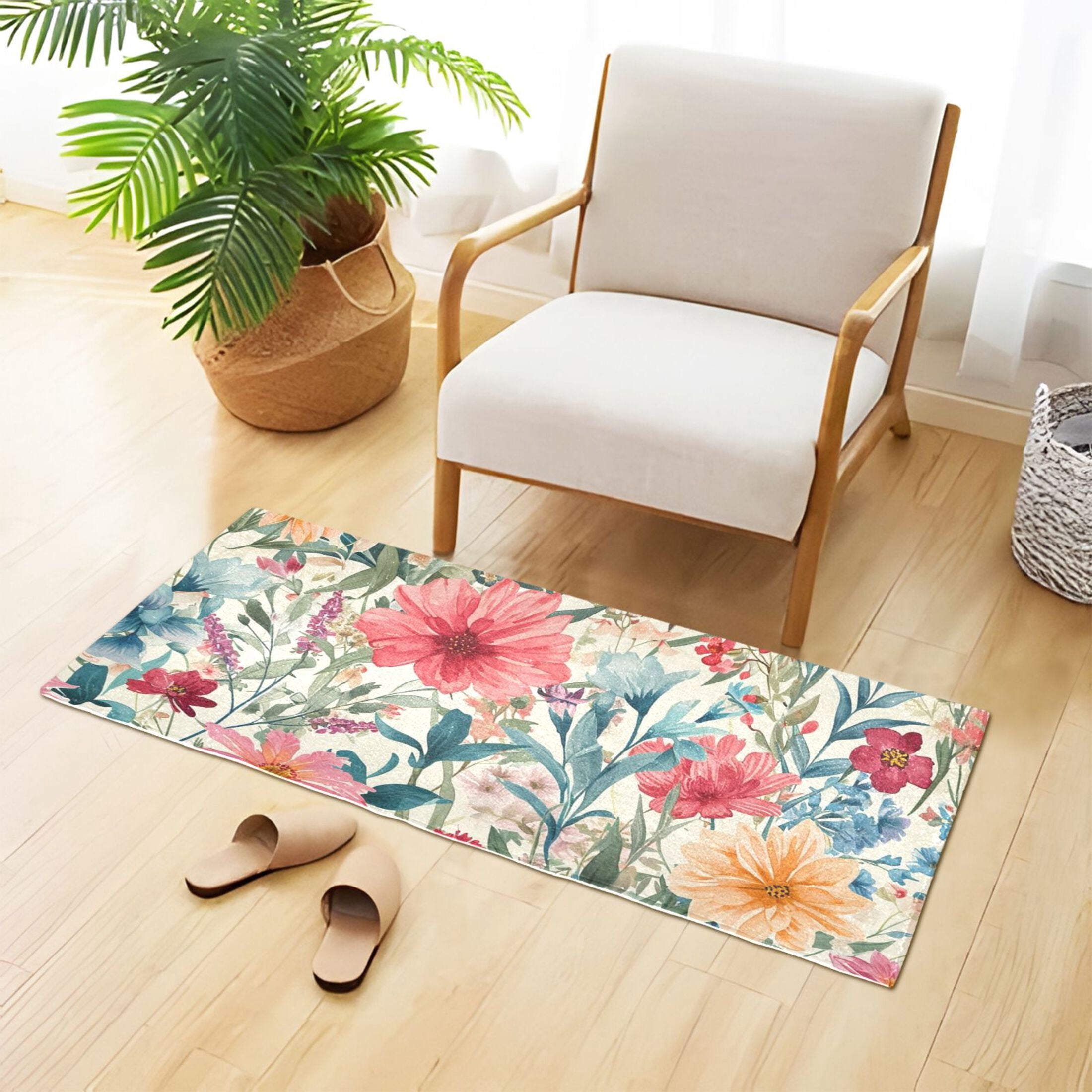 Bath Mat Soft Plush Non-Slip Absorbent Bathroom Rugs 39"x20" Watercolor Blooming Wildflowers