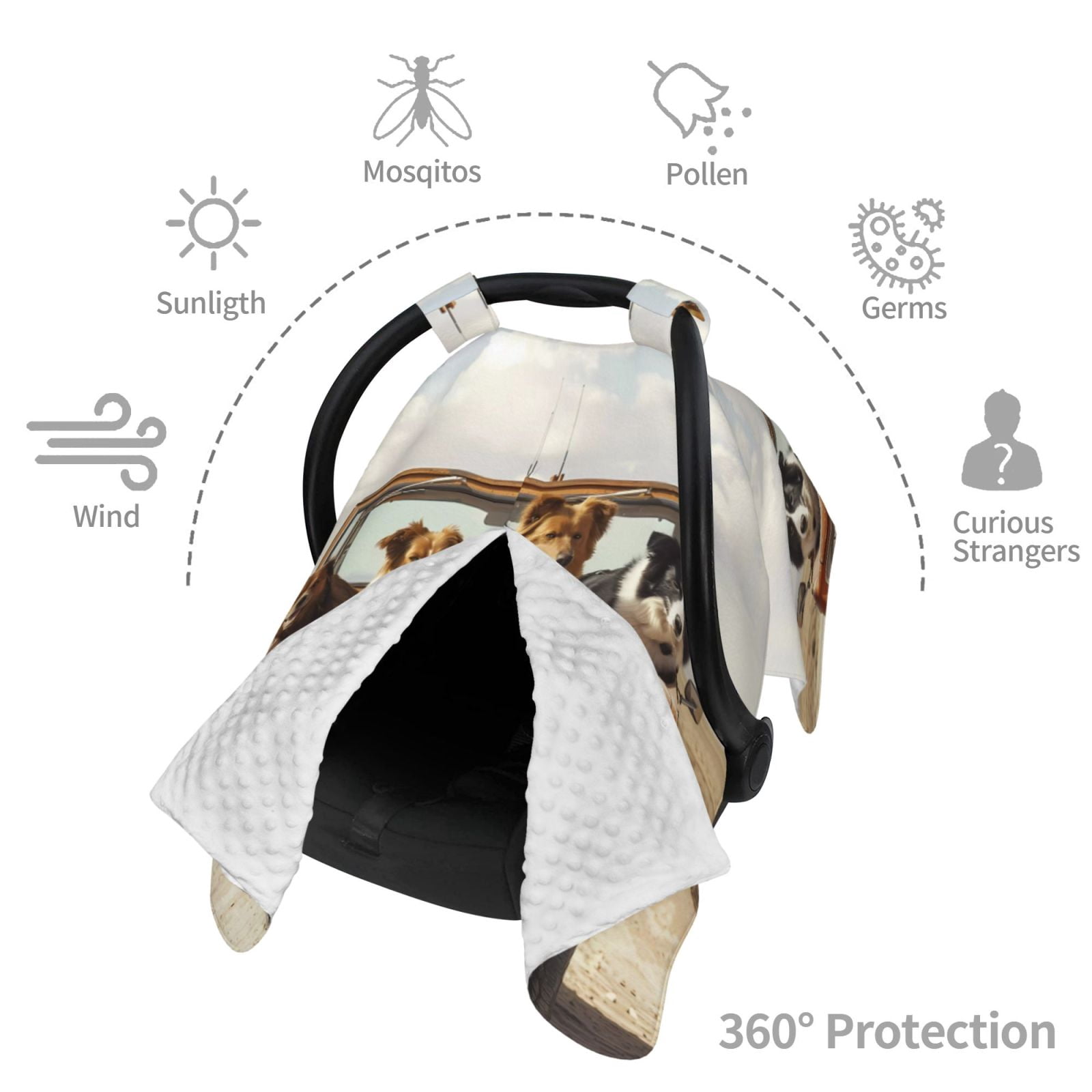 Car Seat Cover Baby - Dogs Road Trip Adventure Breathable Infant Car Seat Cover for Baby Carseat, Lightweight Comfort Baby Essentials Must Haves Newborn Stuff for Girl Boy