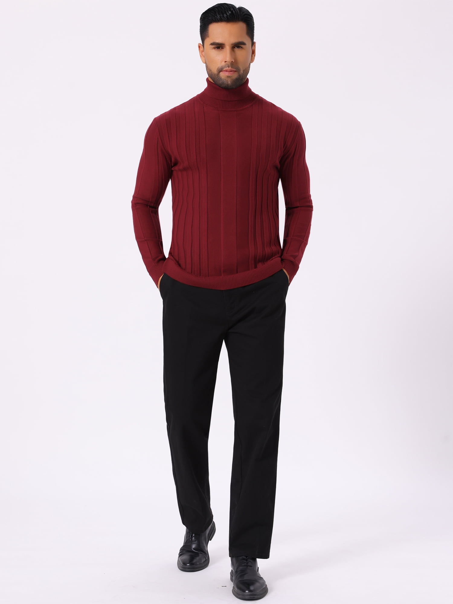 DARING DIVA Men's Solid Turtle Neck Warm Knitted Pullover Sweater S Red