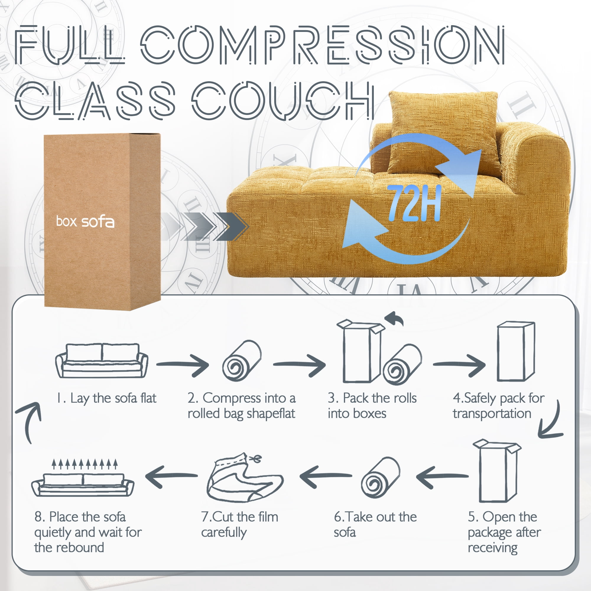 MOONMISS Chenille Upholstered Modern Deep Seat Lazy Compression Sofa with Small Side Pocket-Yellow