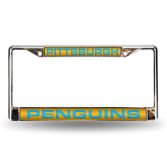 Pittsburgh Hockey Penguins Blue Chrome Metal License Plate Frame Holder