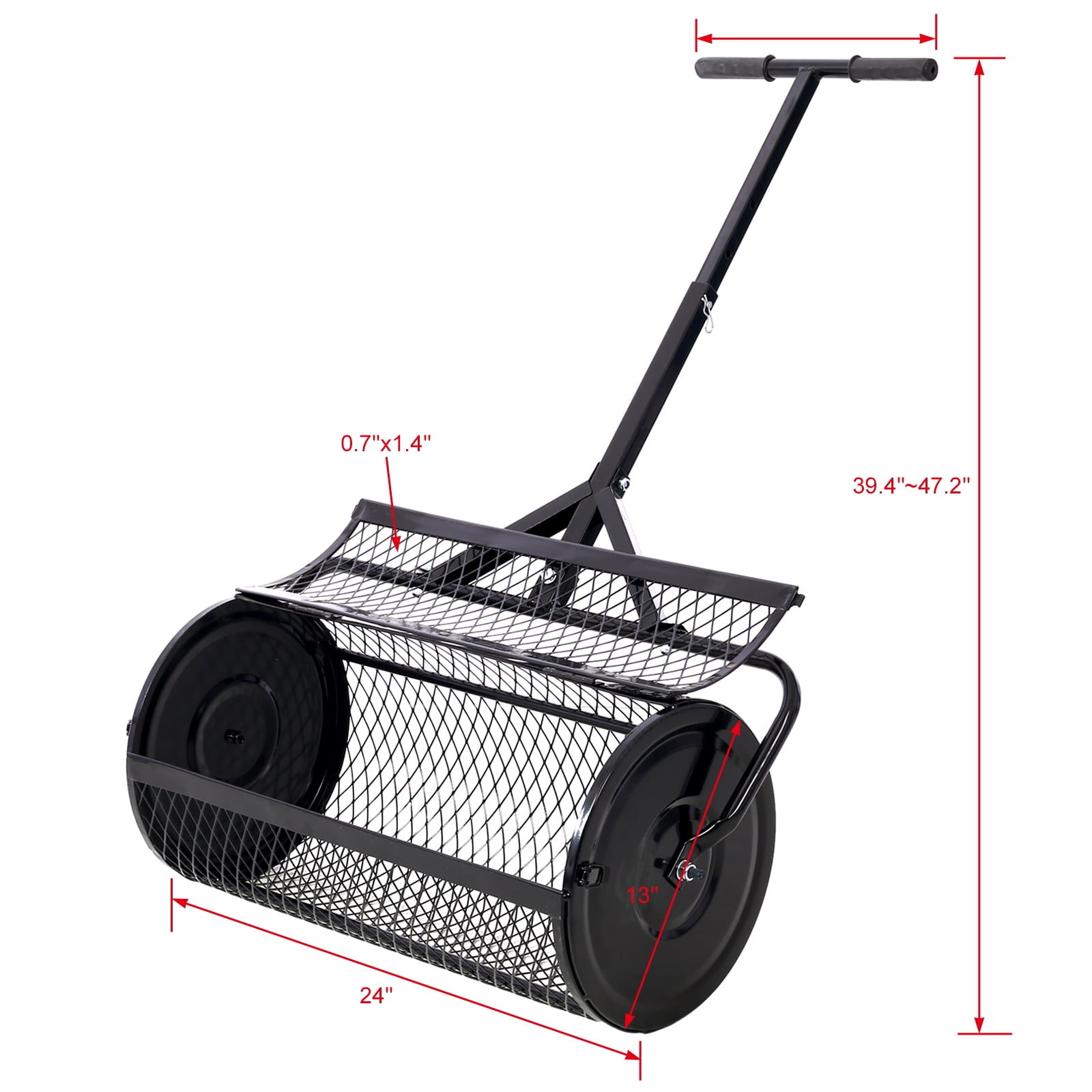 24-Inch Peat Moss Spreader Metal Mesh Compost Roller for Garden Care