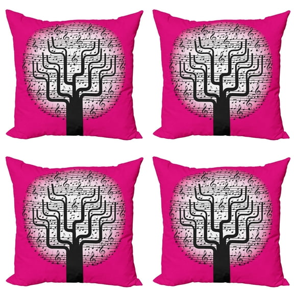 Ambesonne Music Throw Pillow Cover 4 Pack, Tree, 18", Hot Pink Black White