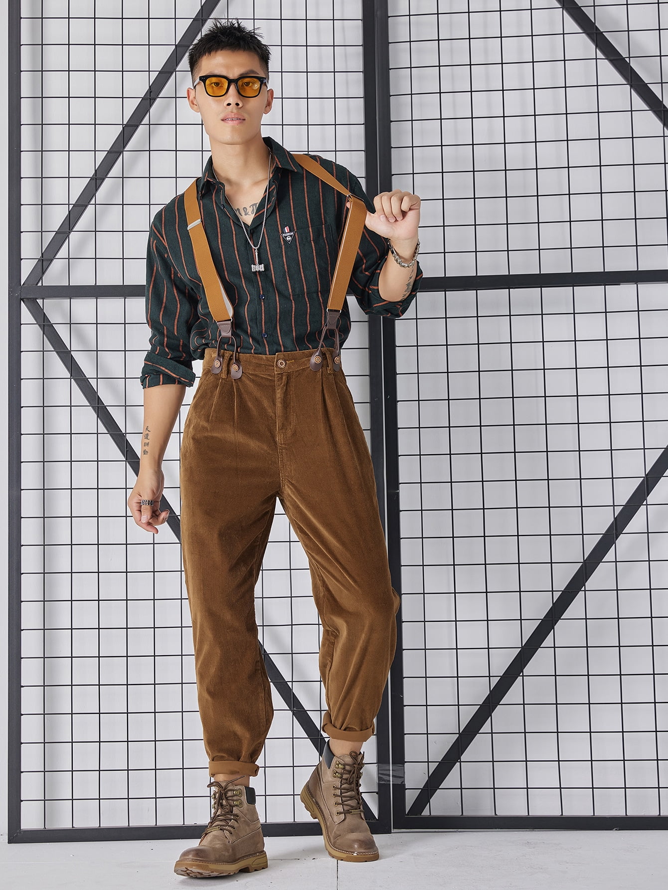 Brown Men Solid Corduroy Pants With 