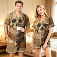 thumbnail image 2 of JULMCOMO Halloween Matching Pajamas for Couples Horror Skull Print Short Sleeve Soft Party Two Piece Sets Loose Fit Holiday Lounge Sets Camel-Women XL, 2 of 6