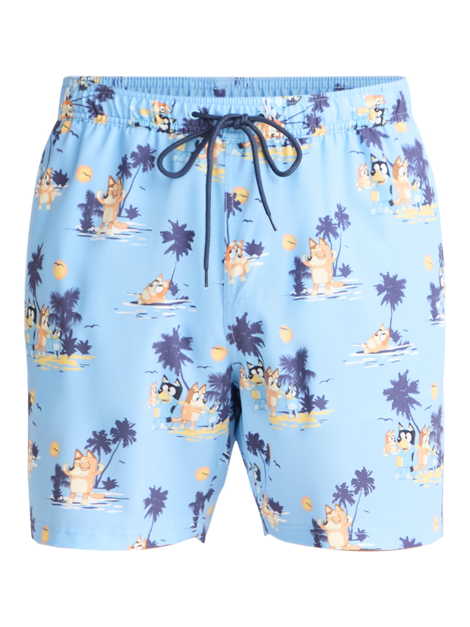 Bluey Men's and Big Men's Tropical Graphic Swim Shorts, Sizes S-3XL