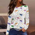 thumbnail image 2 of Mardi Gras Shirts Womens Sparkly Feathers Print Long Sleeve Blouse Mask Print Crew Neck Party Tops White S, 2 of 5