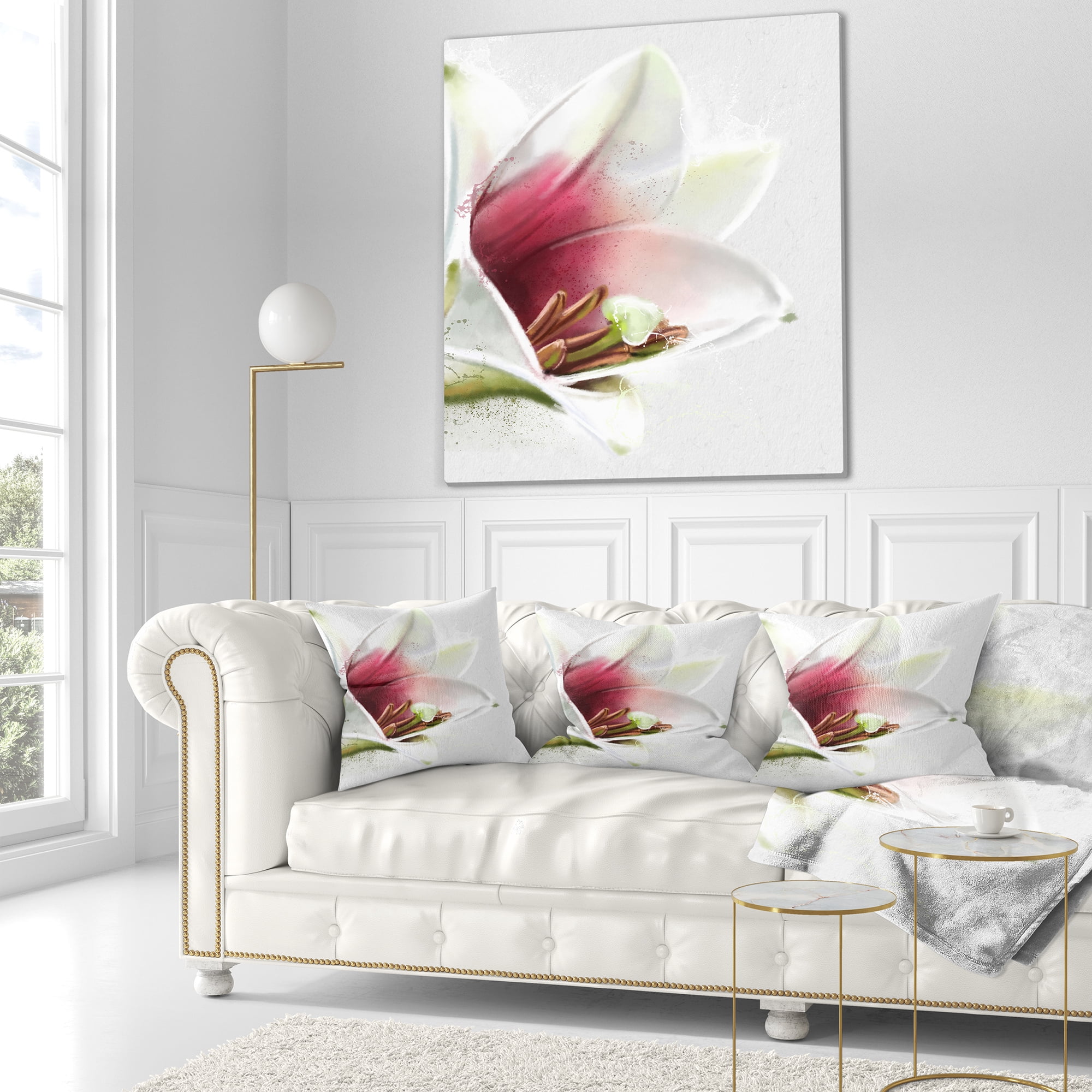 Designart Beautiful Lily Flower Watercolor - Flowers Throw Pillowwork - 18x18