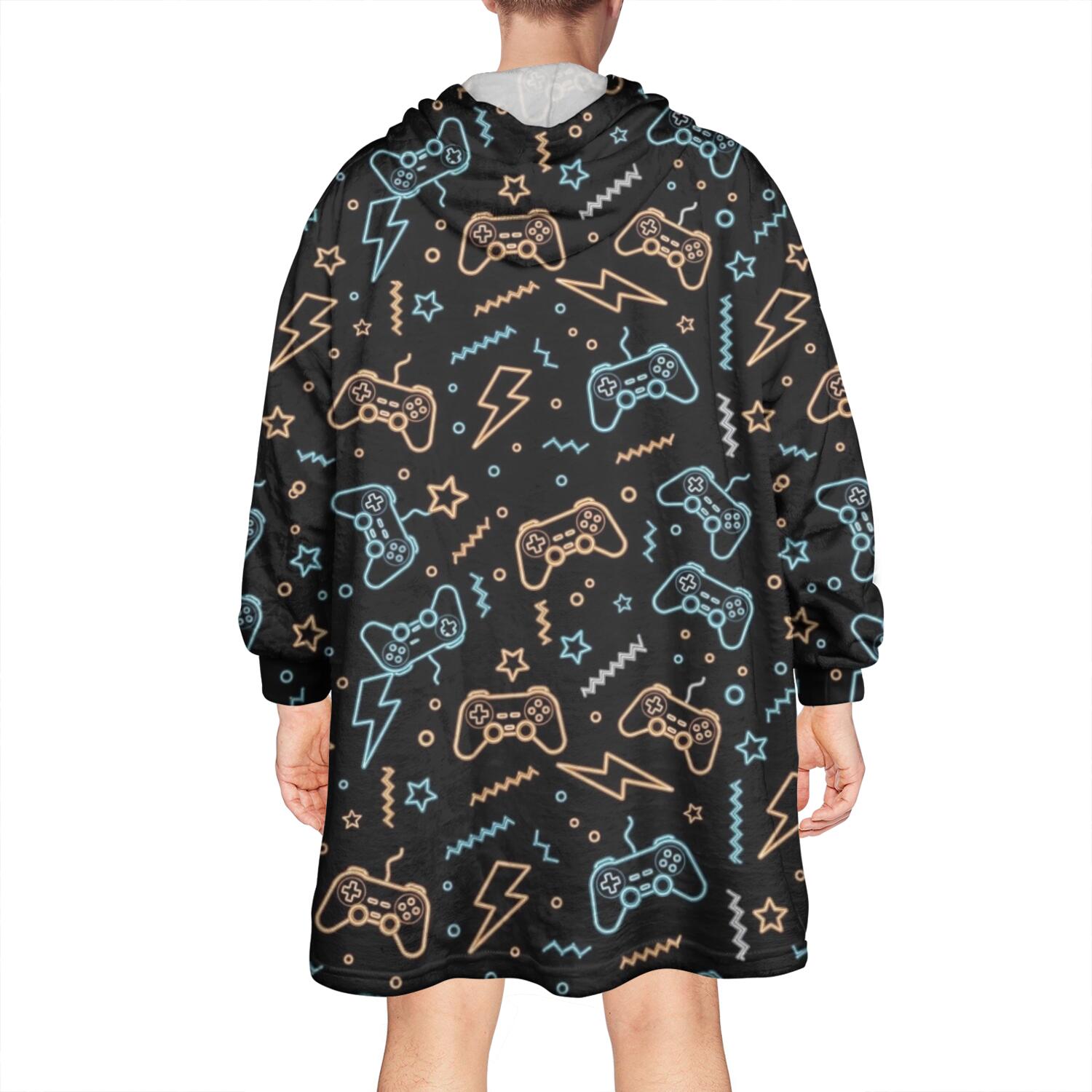 Wearable Oversized Blanket,Colorful Games Element Black Pattern Wearable Blanket Hoodie for Adults,Cozy Hooded Blankets with Super Pockets,Super Warm Fuzzy Pullover for Women & Men