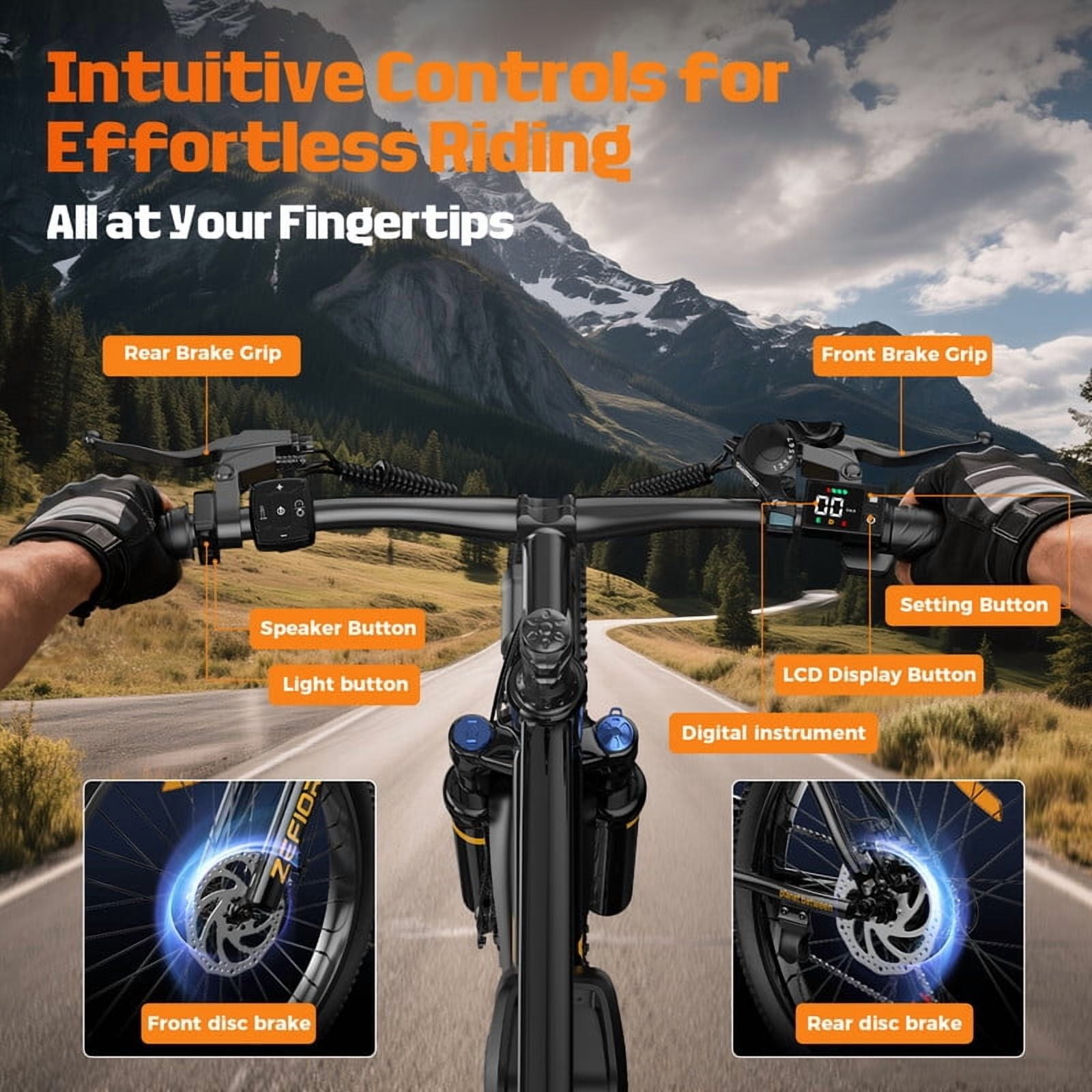 ZEFIORA Electric Bike for Adults, 1500W Peak Motor Ebike, 25mph, 45 Miles PAS Range, 48V 10Ah Removable Battery, 7-Speed, 26" All-Terrain Electric Bicycle, UL2849