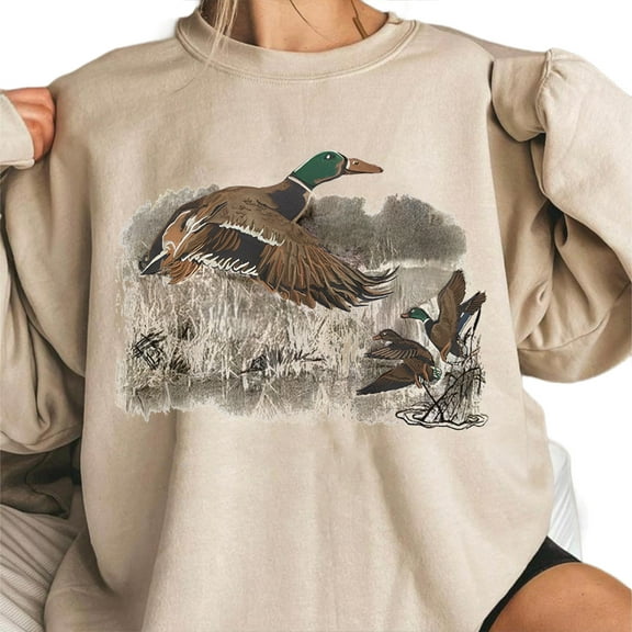 Vintage Mallard Duck Sweatshirt – Retro Duck Hunting Crewneck Sweater, Waterfowl Animal Lover Gift Unisex Pullover