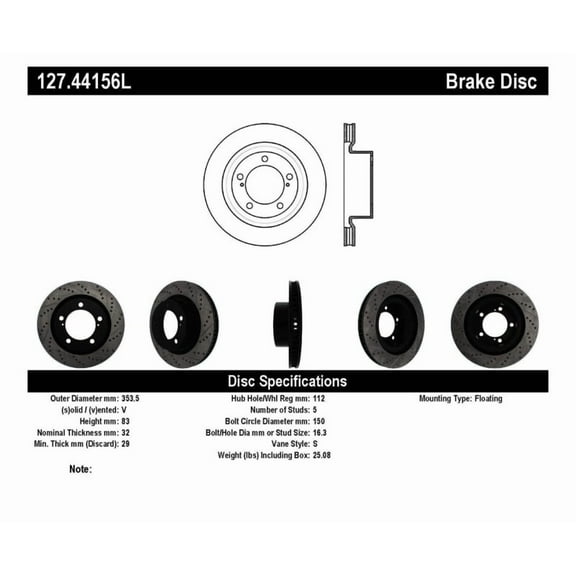 StopTech 127.44156L StopTech Sport Rotors; Drilled And Slotted; Front Left; Fits select: 2007-2021 TOYOTA TUNDRA, 2008-2022 TOYOTA SEQUOIA