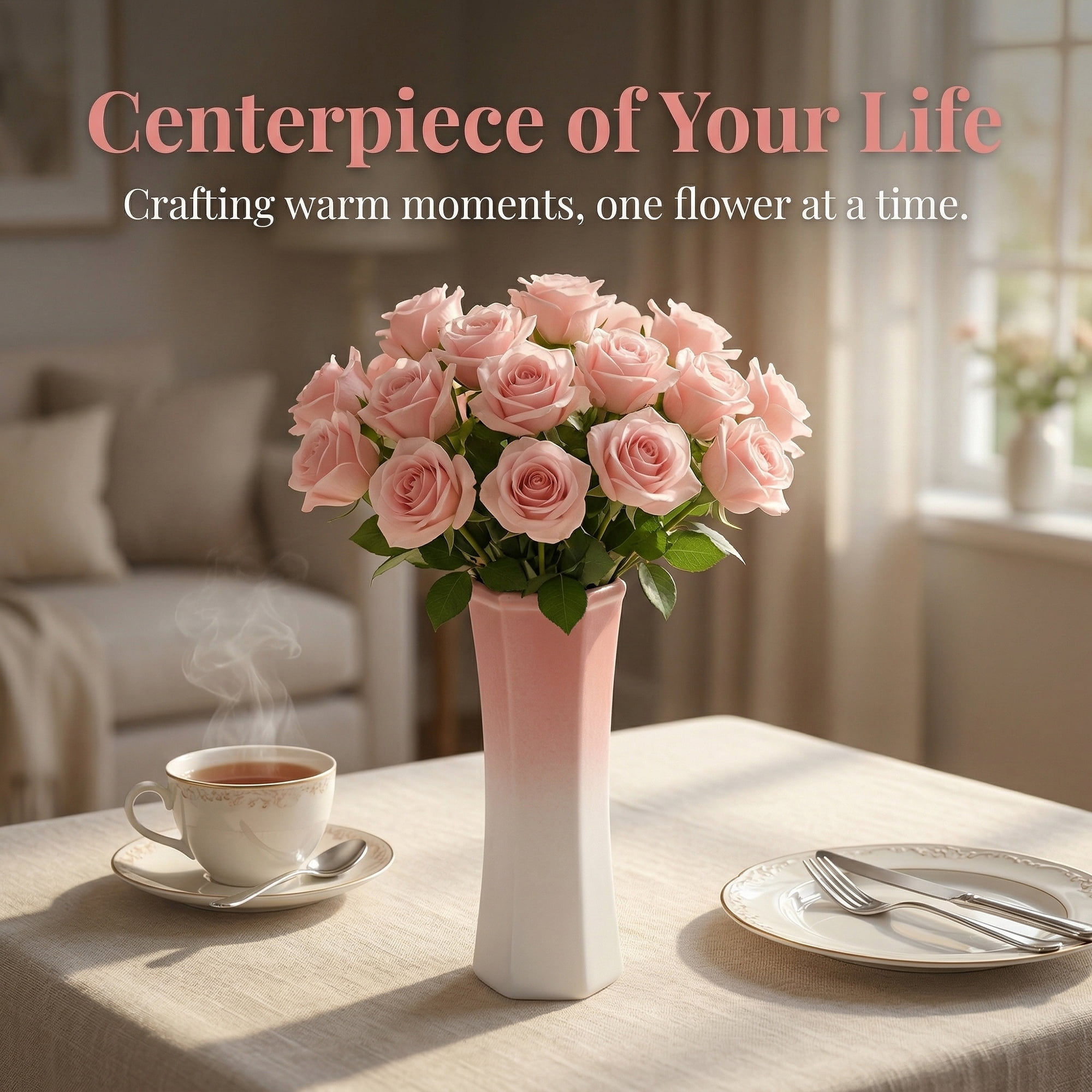 Unique Bargains Modern Tall Ceramic Vase for Decorative Pink 3.0"L x 3.0"W x 9.6"H