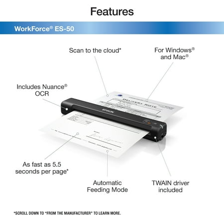 Epson - ES-50 Mobile Color Sheetfed Document Scanner - Black