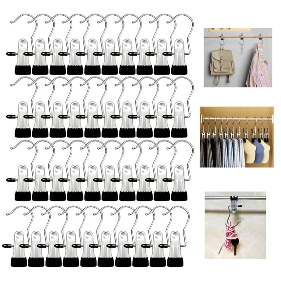 40 Pack Clips for Hanging, Laundry Hook Hangers Clothes Hanger Clips for Closet Organizer,Boot Hangers for Closet,Small Clips for Wardrobe Travel Pants Socks Handbag (Black)