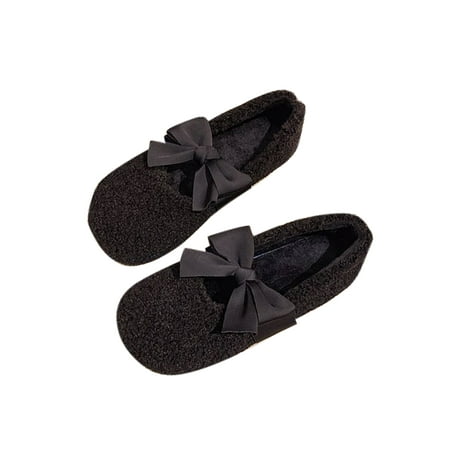 

Harsuny Ladies Casual Lightweight Winter Warm Slipper Anti-Slip Low Top Moccasin Slippers Outdoor Memory Foam House Shoes Black 7.5