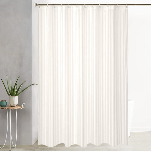Canadian Linen Shower Curtains with Hooks 72"x72", Mildew Water Resistant Polyester Bathtub C-Clip Magnet Bottom Bath Shower Curtains, Ivory Stripes